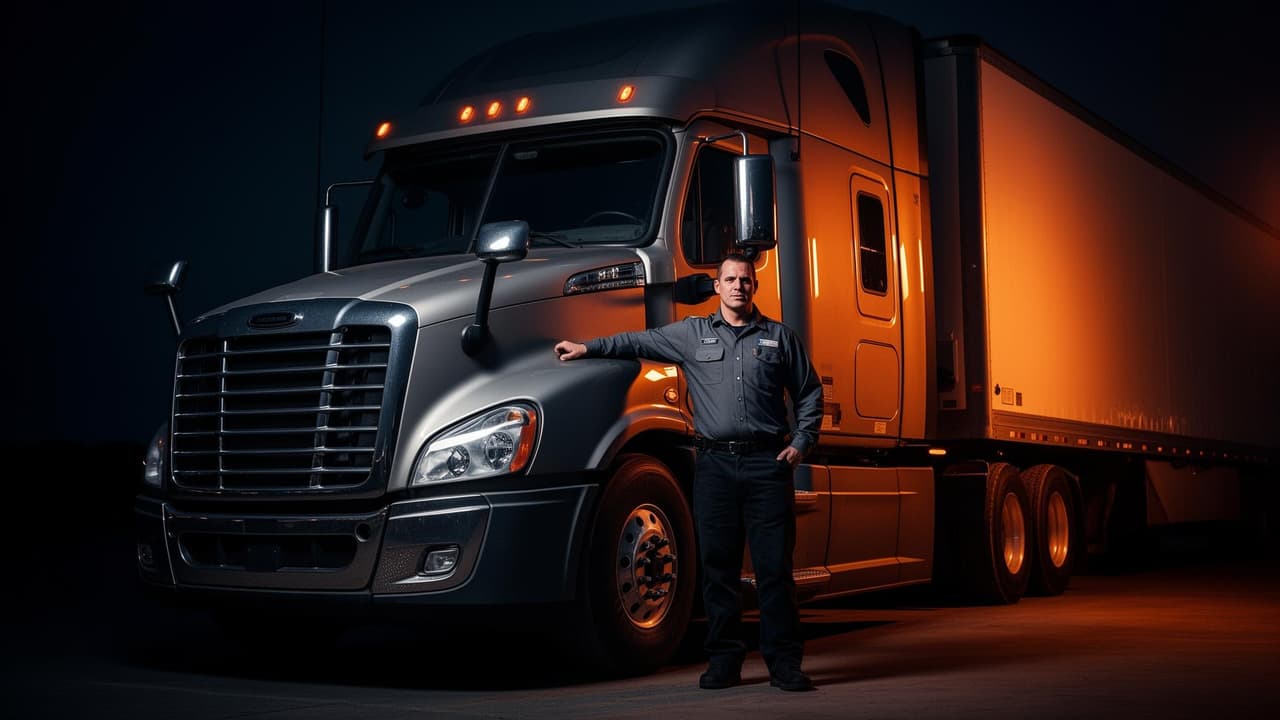 CDL truck driver standing by a semi truck